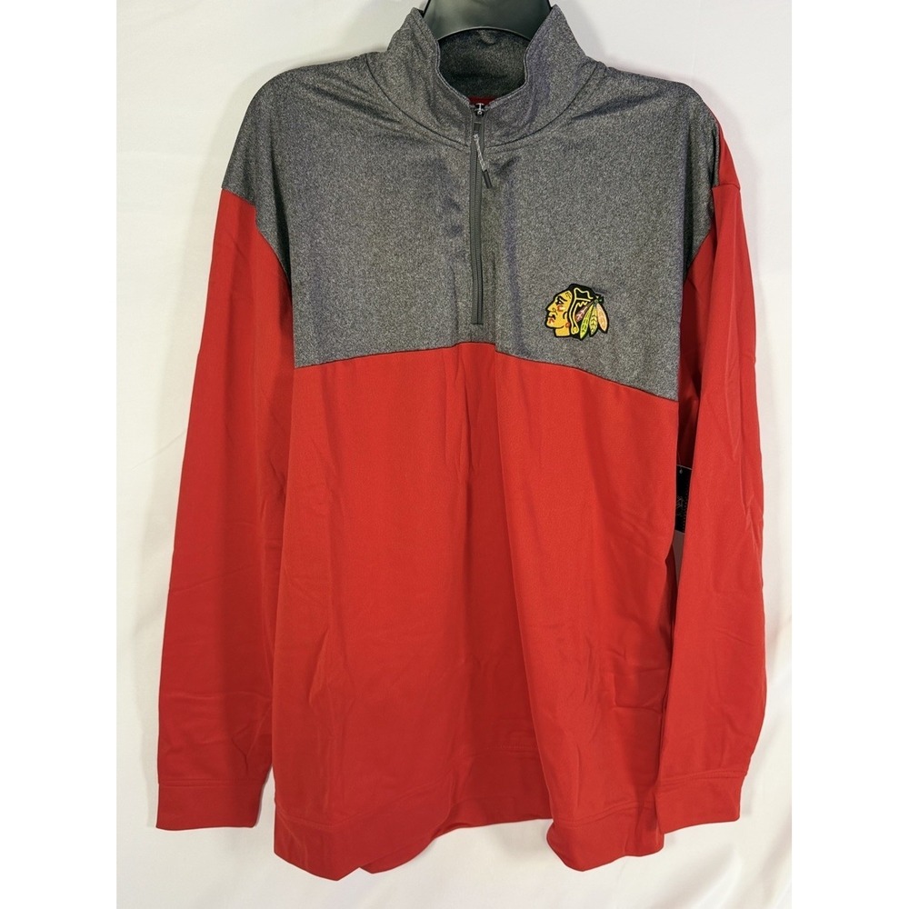 NHL Chicago Blackhawks Men's Large Red and Gray 1/4 Zip Pullover Hockey Sweater